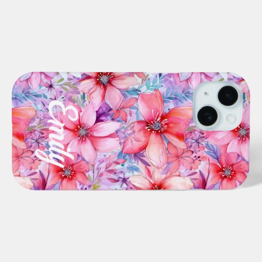 ピンクパープルウォーターの色のフローラパーソナライズされた名 Case-Mate iPhoneケース (裏面 (横))