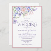 ピンクパープルウォーターの色のフローラ結婚ズ 招待状 (正面/裏面)