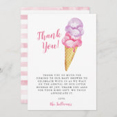 ピンクパープルウォーターカラーアイスクリームベビーシャワー サンキューカード (正面/裏面)