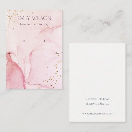 ピンクパープルウォーターカラーイヤリングネックレスディスプレイ 名刺 (正面/裏面)