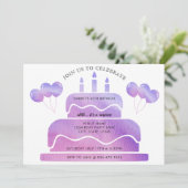 ピンクパープルウォーターカラーケーキバルーン65誕生日 招待状 (スタンド正面)