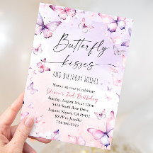 ピンクパープルウォーターカラーバタフライキス誕生日