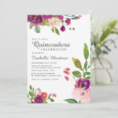 ピンクパープルウォーターカラーフローラクインセアニラ 招待状 (スタンド正面)