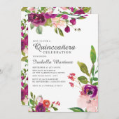 ピンクパープルウォーターカラーフローラクインセアニラ 招待状 (正面/裏面)