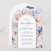 ピンクパープルウォーターカラーフローラリハーサルディナー 招待状 (正面/裏面)