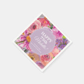 ピンクパープルウォーターカラーフローラ75誕生日 スタンダードカクテルナプキン (角)