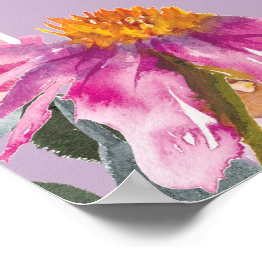 ピンクパープルウォーターカラーワイルドフラワーズハッピーバースデー ポスター (角)