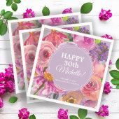 ピンクパープルウォーターフローラ30th Birthday スタンダードカクテルナプキン