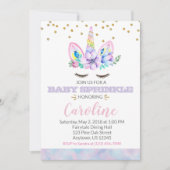 ピンクパープルウォーター色スタイルユニコーンベビー散水 招待状 (正面)