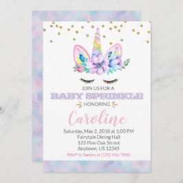 ピンクパープルウォーター色スタイルユニコーンベビー散水 招待状