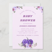 ピンクパープルウォーター色フローラカボチャ赤ちゃんシャワー 招待状 (正面)