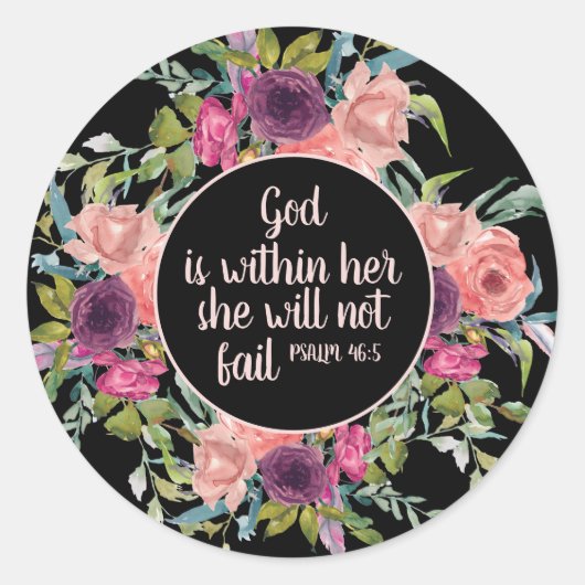 ピンクパープルウォーター色フローラキリスト教聖書 ラウンドシール (正面)