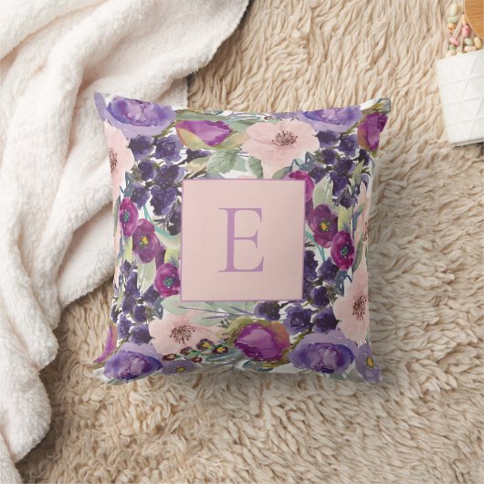 ピンクパープルウォーター色フローラセージ緑モノグラム クッション (ブランケット)