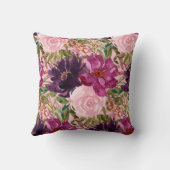 ピンクパープルウォーター色フローラバラ植物学 クッション (裏面)