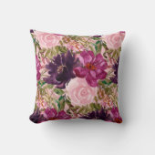 ピンクパープルウォーター色フローラバラ植物学 クッション (正面)