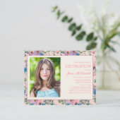 ピンクパープルウォーター色フローラ看護学校卒業 案内ポストカード (スタンド正面)