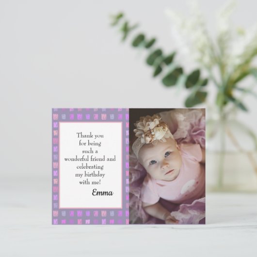 ピンクパープルウォーター誕生日写真ありがとう ポストカード (スタンド正面)