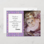 ピンクパープルウォーター誕生日写真ありがとう ポストカード (正面/裏面)