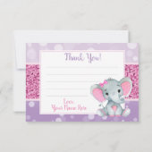 ピンクパープルエレファントサンキューカードシャワー誕生日 (裏面)