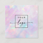 ピンクパープルオパールカスタムルックのロゴ スクエア名刺 (裏面)