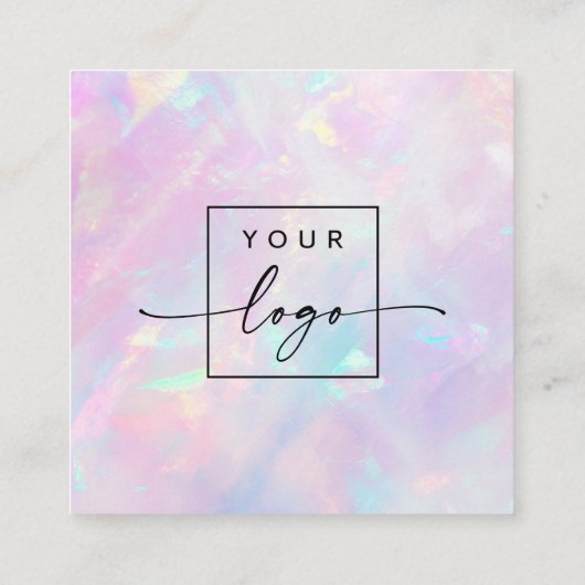 ピンクパープルオパールカスタムルックのロゴ スクエア名刺 (裏面)