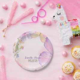 ピンクパープルオベビーバタフライベビーシャワー ペーパープレート