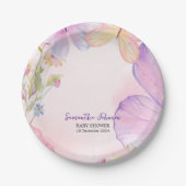ピンクパープルオベビーバタフライベビーシャワー ペーパープレート (正面)