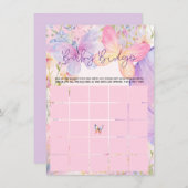 ピンクパープルオベビーバタフライベビーシャワー 招待状 (正面/裏面)