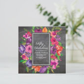 ピンクパープルオレンジフローラシャルボード50誕生日 招待状 (スタンド正面)