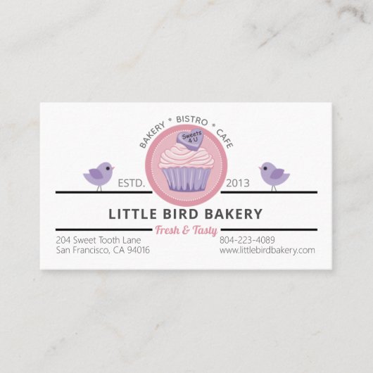 ピンクパープルカップケーキカスタマイズ可能ベーカリー 名刺 (正面)