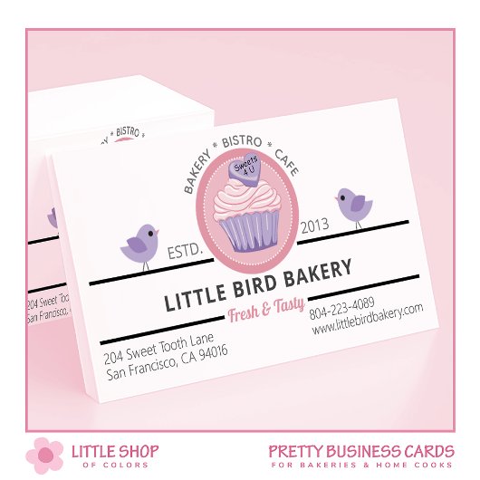 ピンクパープルカップケーキカスタマイズ可能ベーカリー 名刺