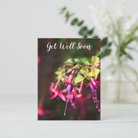 ピンクパープルカラフル明るい赤紫色の花が早く良くなる シーズンポストカード (スタンド正面)