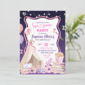 ピンクパープルガールスパジャマ誕生日 招待状 (スタンド正面)