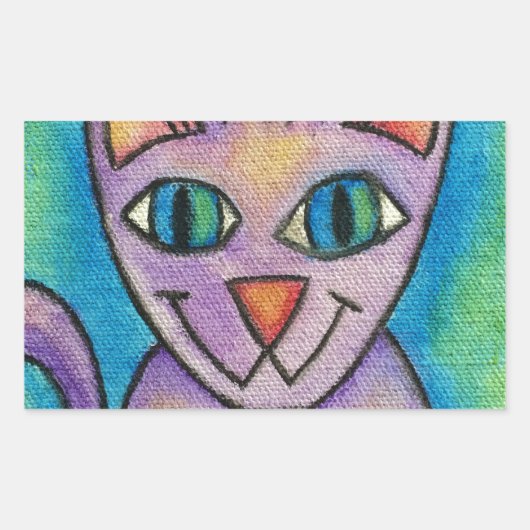 ピンクパープルキティ猫 長方形シール (正面)