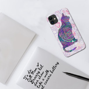 ピンクパープルキャットアートヴィンテージスタイル電話ケース iPhone 11 ケース