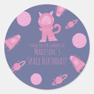 ピンクパープルギャラクシー宇宙猫の誕生日 ラウンドシール