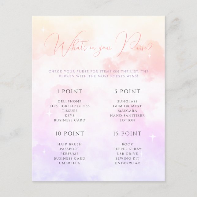 ピンクパープルクラウドナインあなたの財布のゲームの中にあるものを (正面)