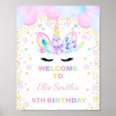 ピンクパープルクラウドユニコーンウェルカムサイン ポスター (正面)