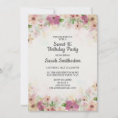 ピンクパープルクリームウォーターカラースウィート16誕生日 招待状 (正面)