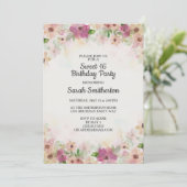 ピンクパープルクリームウォーターカラースウィート16誕生日 招待状 (スタンド正面)