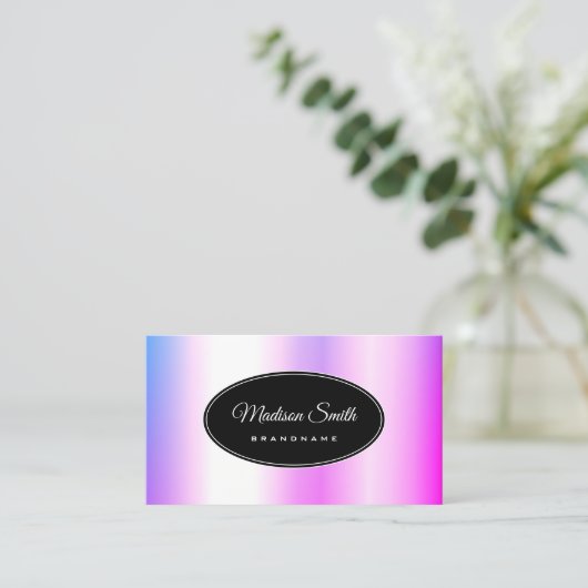 ピンクパープルグラジエントホログラフィックデザイン モダン 名刺 (スタンド正面)