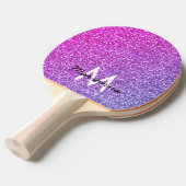 ピンクパープルグラデーショングリッターガーリーパーソナライズされた 卓球ラケット (正面アングル)