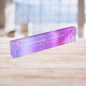 ピンクパープルグラデーショングリッタースパークルヘアメイクアップ デスクネームプレート