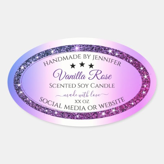 ピンクパープルグラデーショングリッタースパーク製品ラベル 楕円形シール (正面)