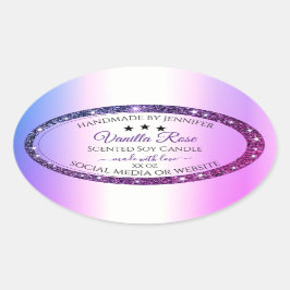 ピンクパープルグラデーショングリッタースパーク製品ラベル 楕円形シール