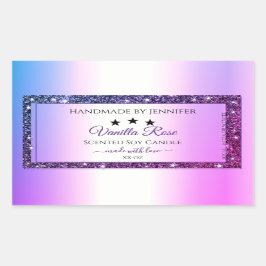 ピンクパープルグラデーショングリッタースパーク製品ラベル 長方形シール