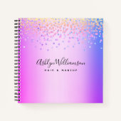 ピンクパープルグラデーションジュエル美容師メイクアップアーティスト ノートブック (正面)