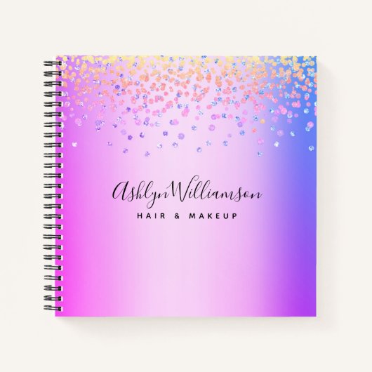 ピンクパープルグラデーションジュエル美容師メイクアップアーティスト ノートブック (正面)