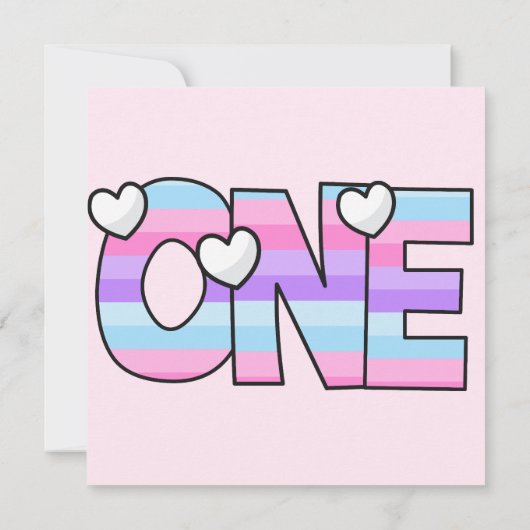 ピンクパープルグラデーションハートストライプファースト誕生日 サンキューカード (裏面)