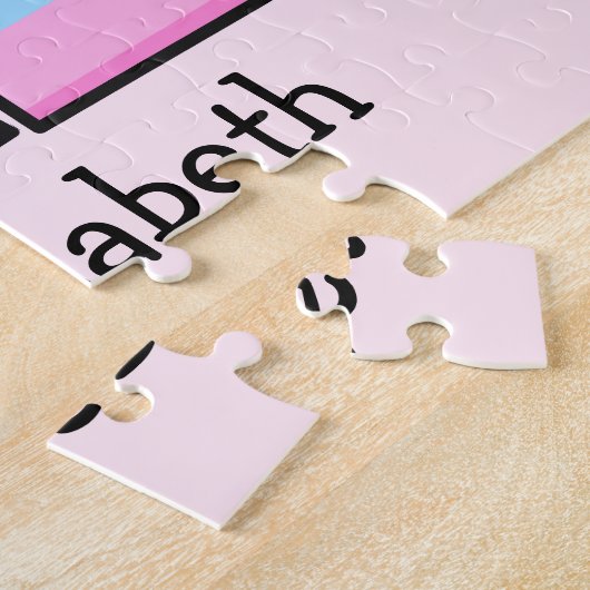 ピンクパープルグラデーションハートストライプファースト誕生日 ジグソーパズル (側面)